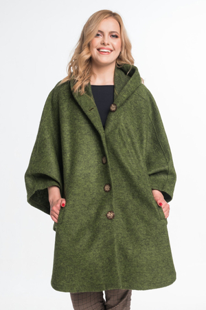 Original ladies maxi pelerina with hood from 100% genuine wool monochrome favourite model oversized cut shaped jacket unlined